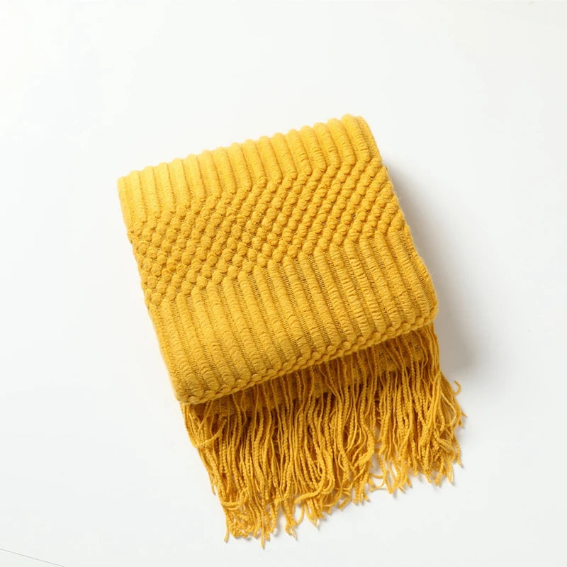 Khaki Knitted Tassel Blanket