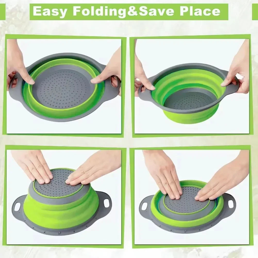 Foldable Round Colander Fruit Vegetable Washing Basket