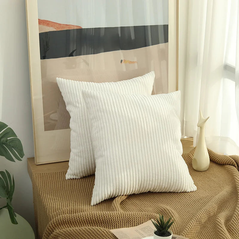 Solid Corduroy Striped Decorative Pillow Cover