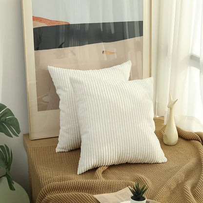 Solid Corduroy Striped Decorative Pillow Cover